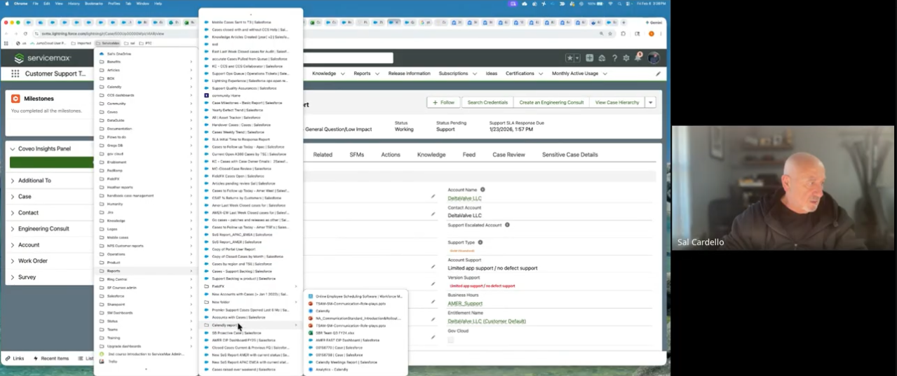Contextual interview screen capture with a support director while reviewing support operations tooling.